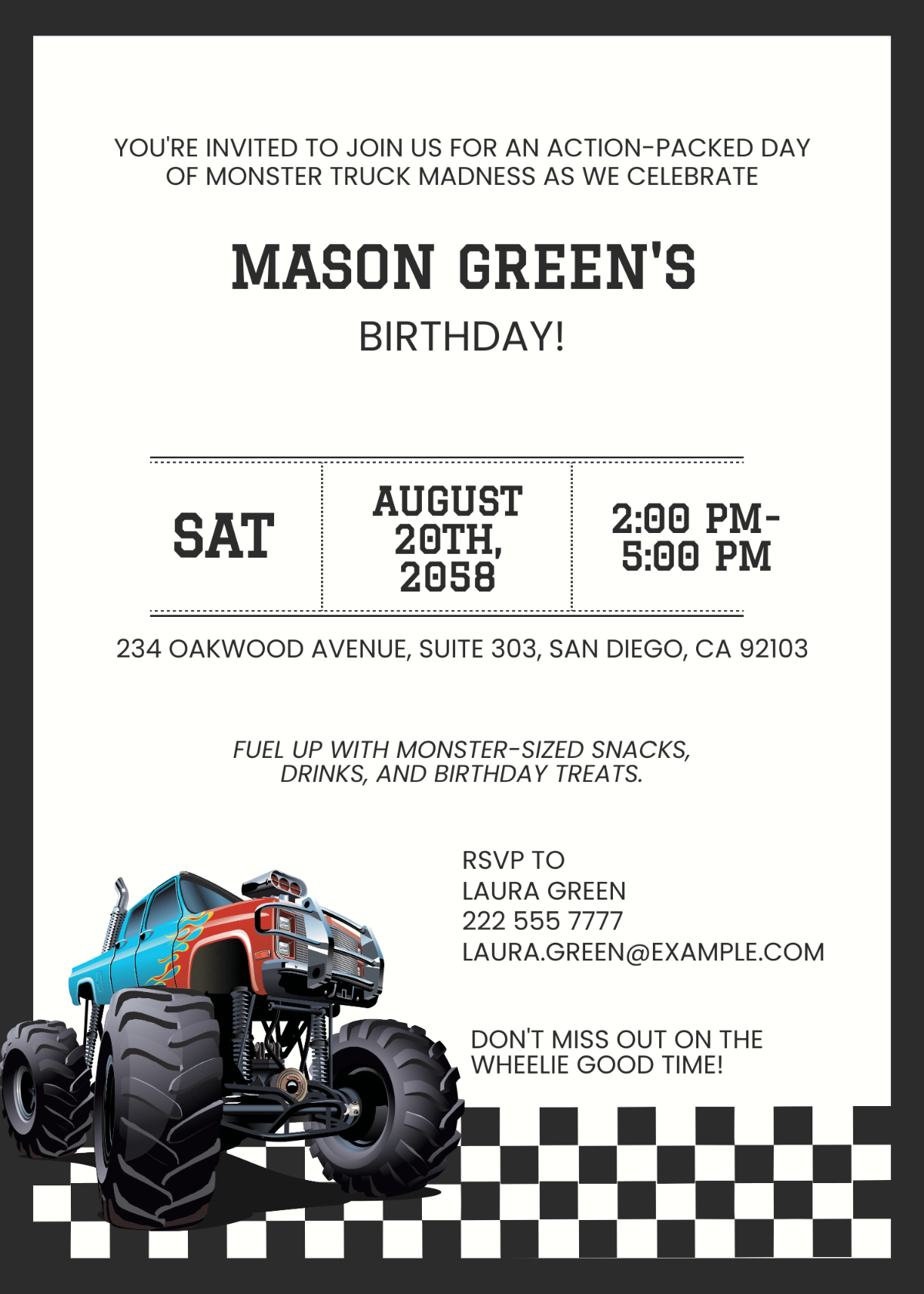 Free Monster Truck Birthday Invitation Template to Edit Online