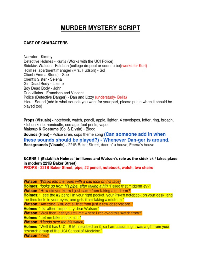 Free Murder Mystery Script for Parties  PDF  Dr
