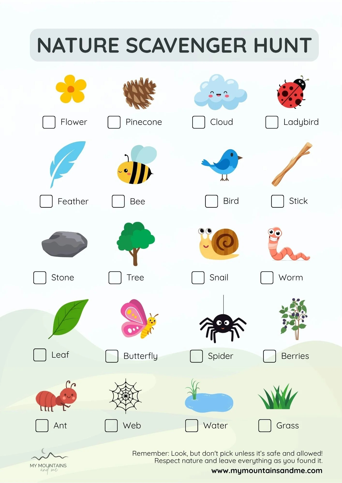 Free Nature Scavenger Hunt Printable for Kids (UK) — My Mountains