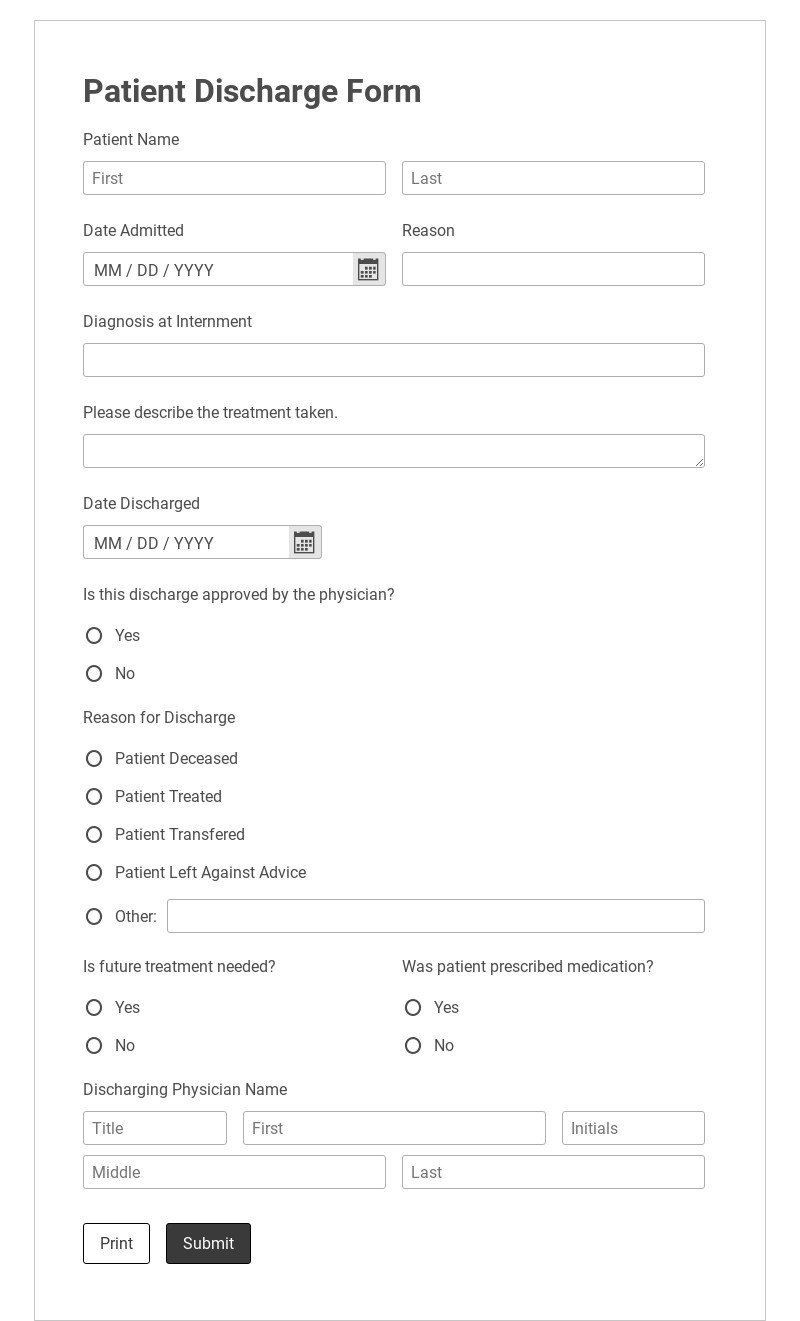 Free Patient Discharge Form Sample