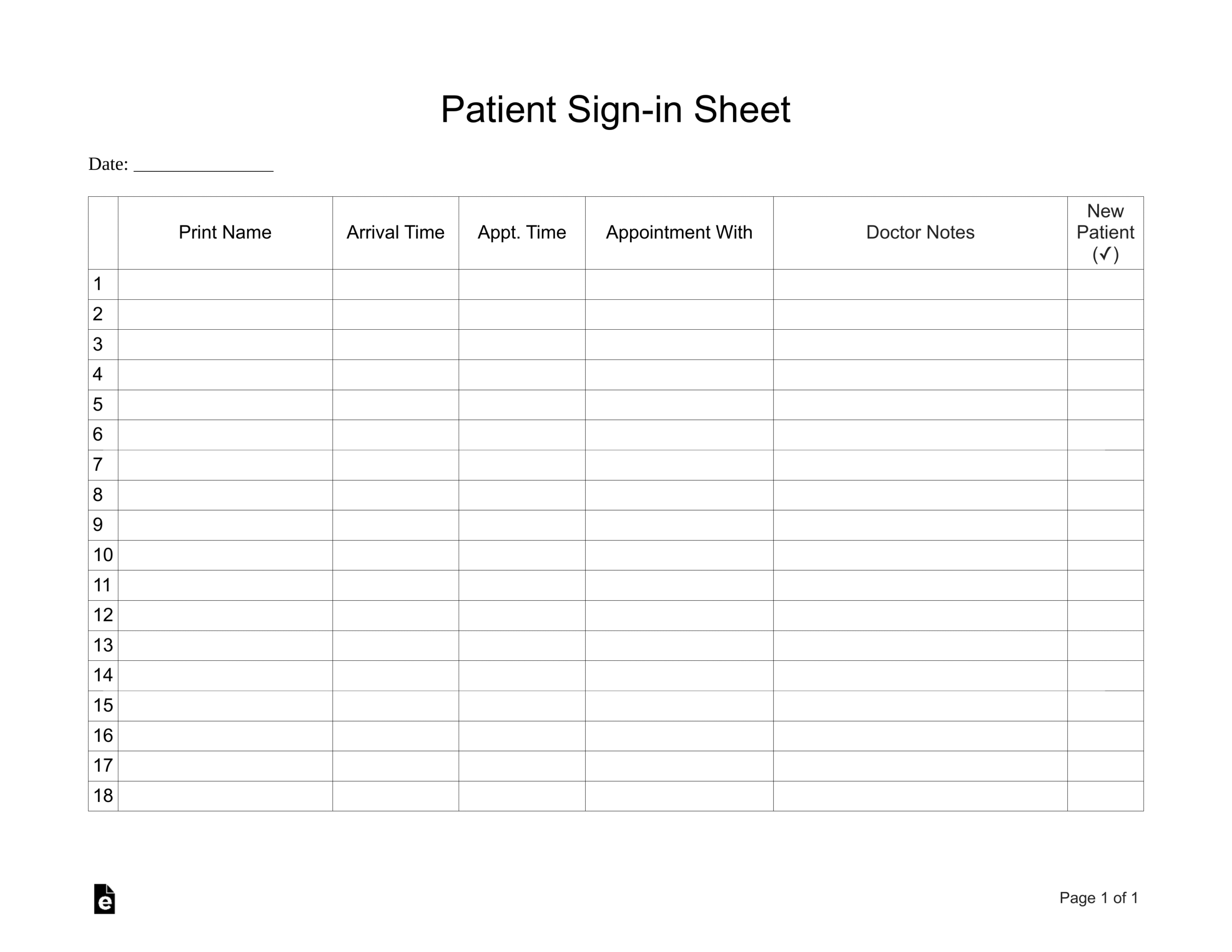 Free Patient Sign-in Sheet (Extended) Template - PDF  Word – eForms