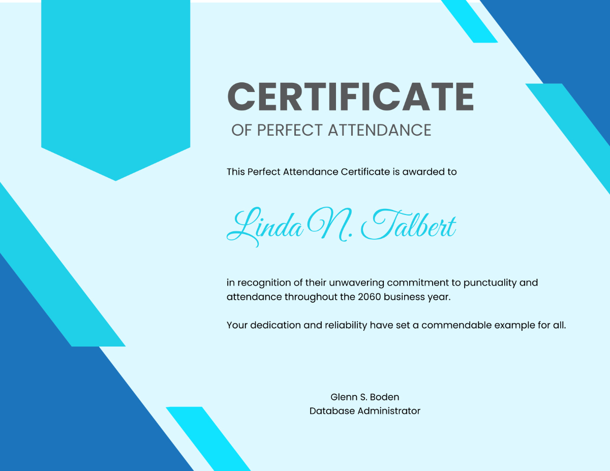 Free Perfect Attendance Certificate HR Template to Edit Online