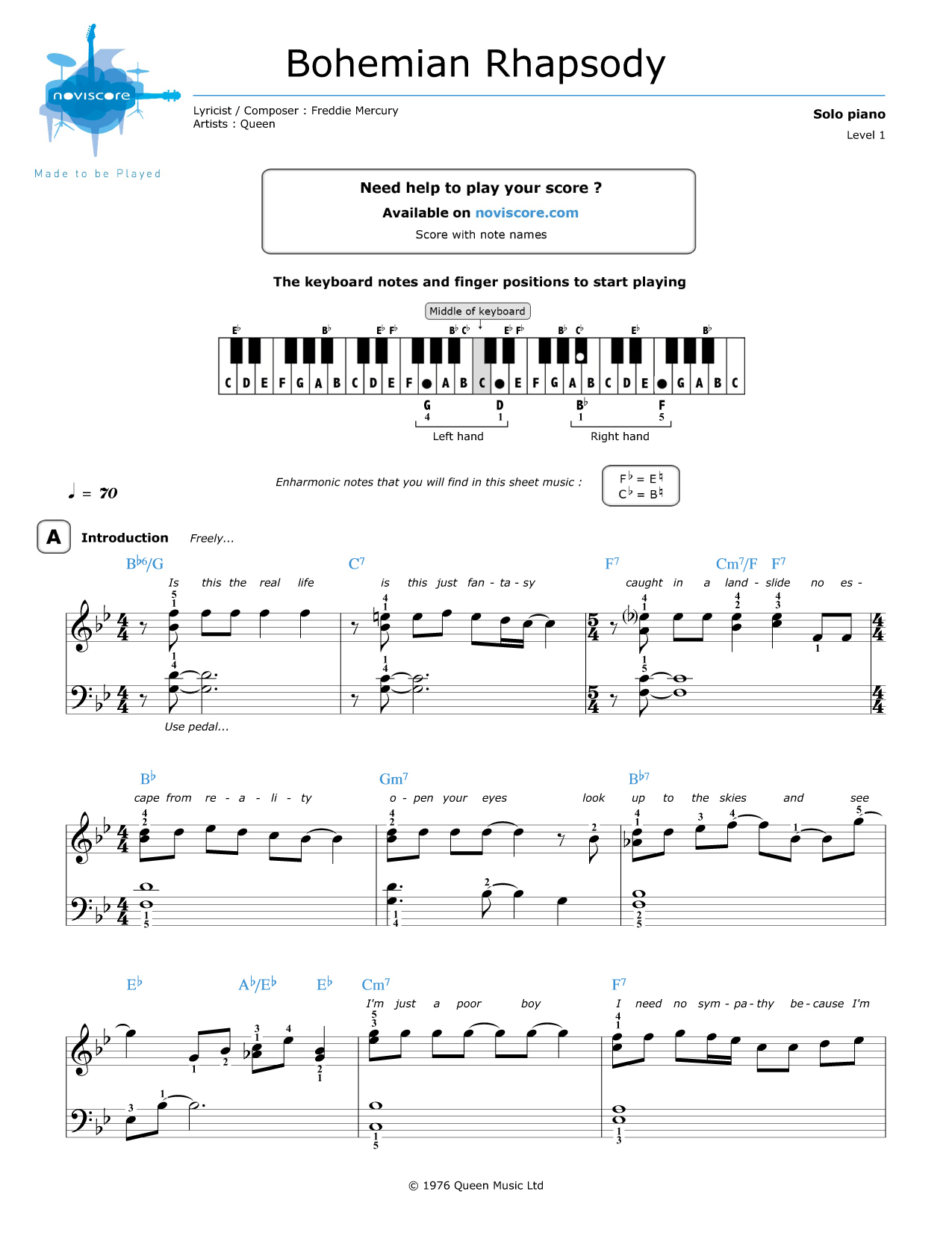 free Piano sheet music Bohemian Rhapsody Queen  Noviscore sheets