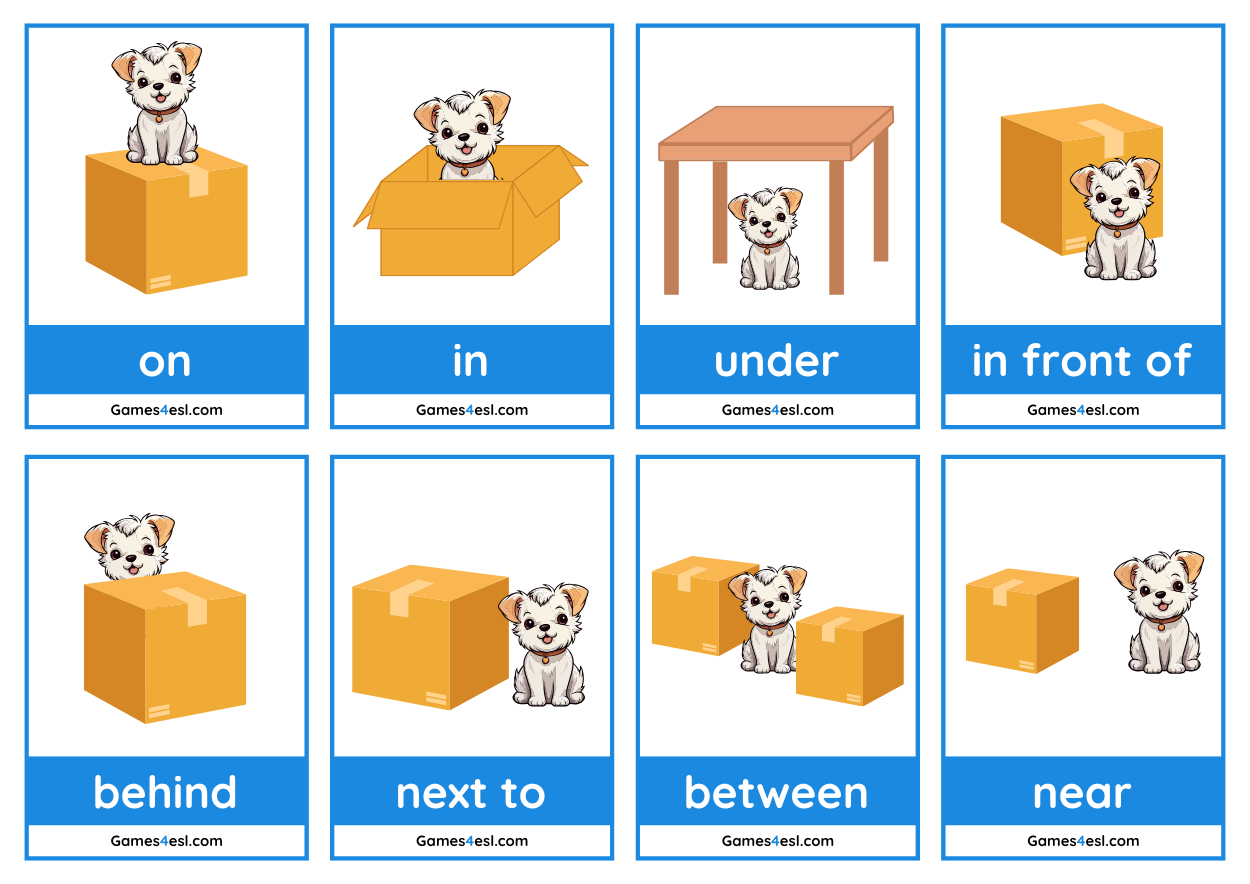 Free Prepositions Of Place Flashcards For Kids  Gamesesl