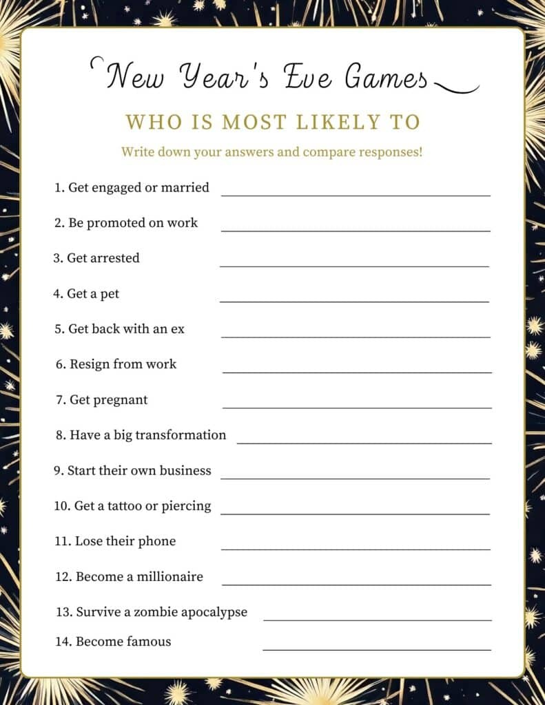 Free Printable Adults New Year
