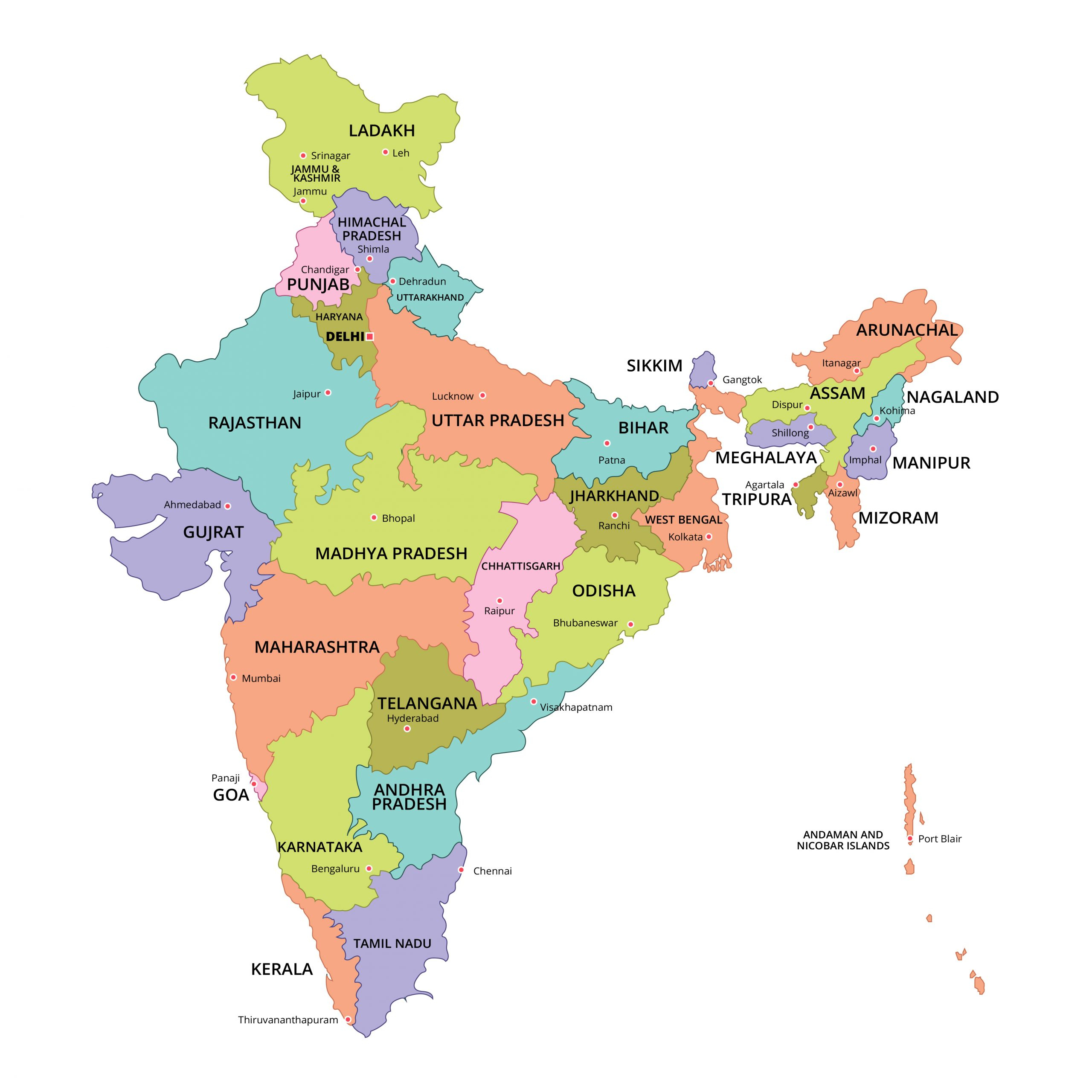 Free Printable And Blank India Map With States & Cities Free Printable And Blank India Map With States & Cities