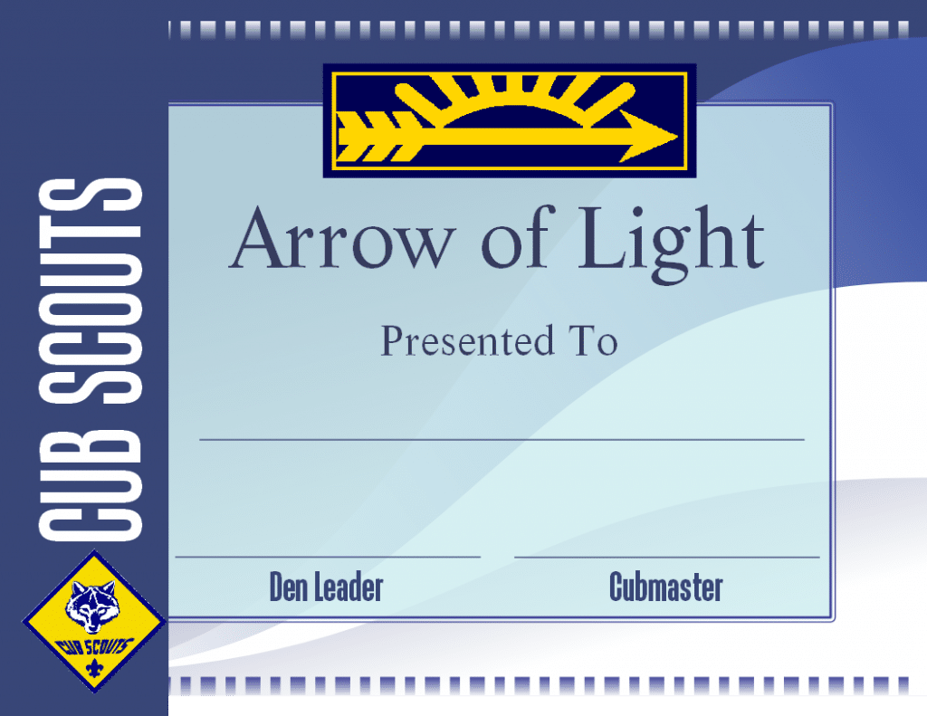Free Printable Arrow of Light Certificate Template » Cub Scout Ideas
