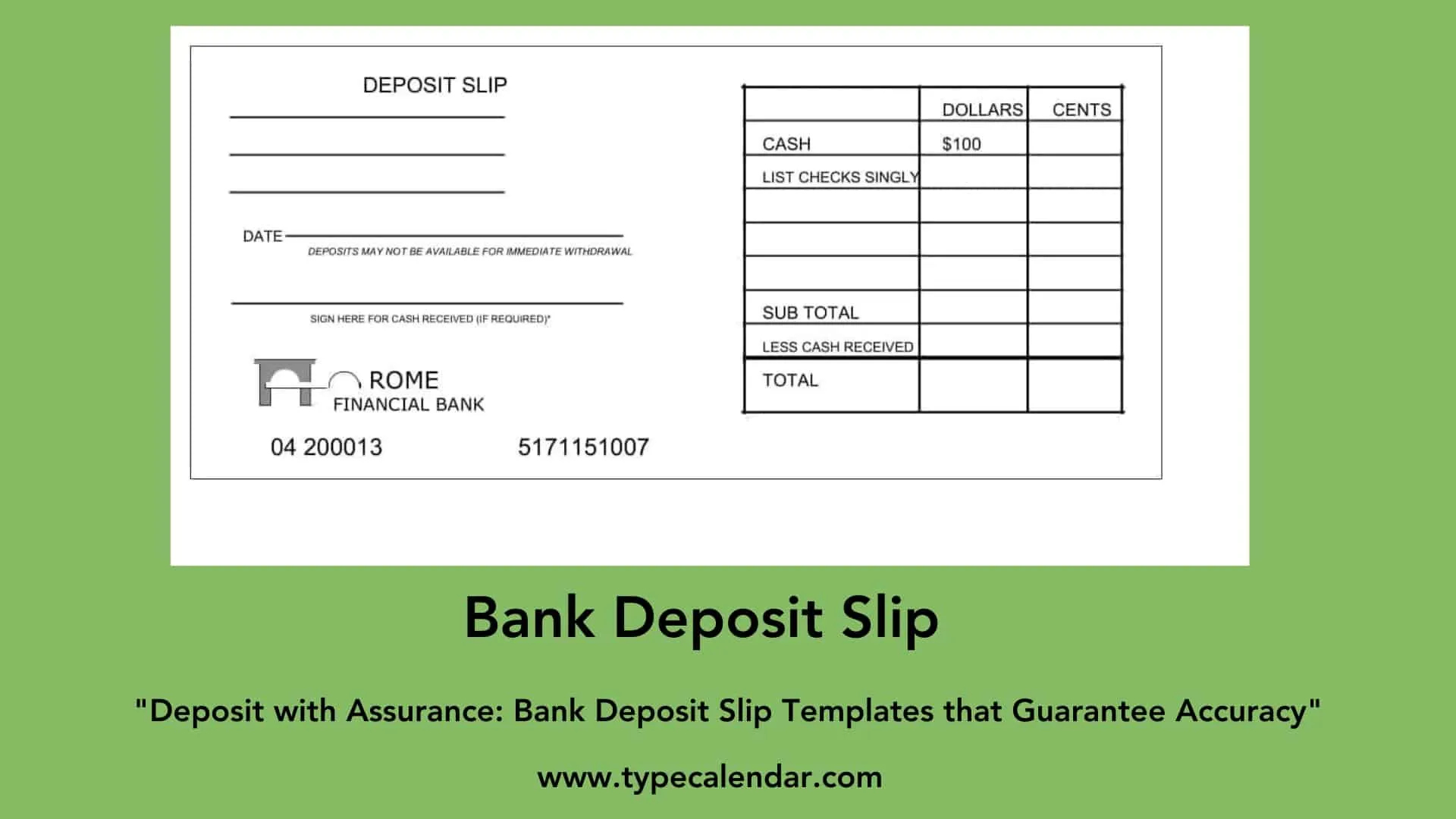 Free Printable Bank Deposit Slip Examples [Filled Out] +PDF
