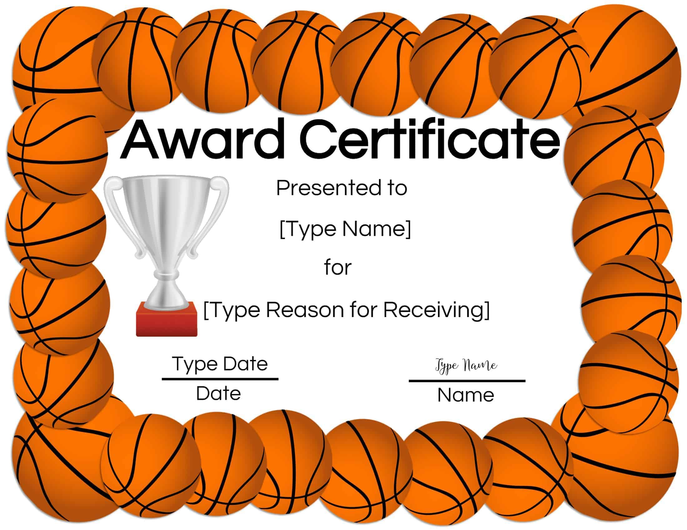 Free Printable Basketball Certificates  Edit Online and Print at Home