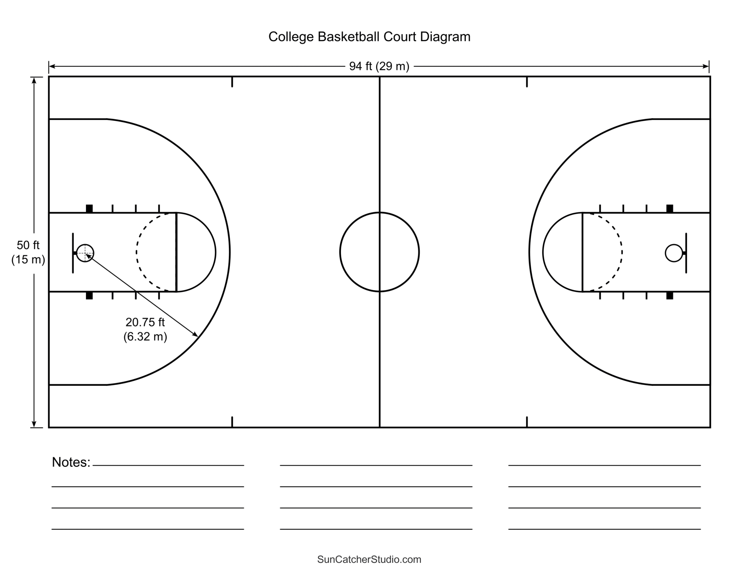 Free Printable Basketball Court Diagrams & Layout – Free