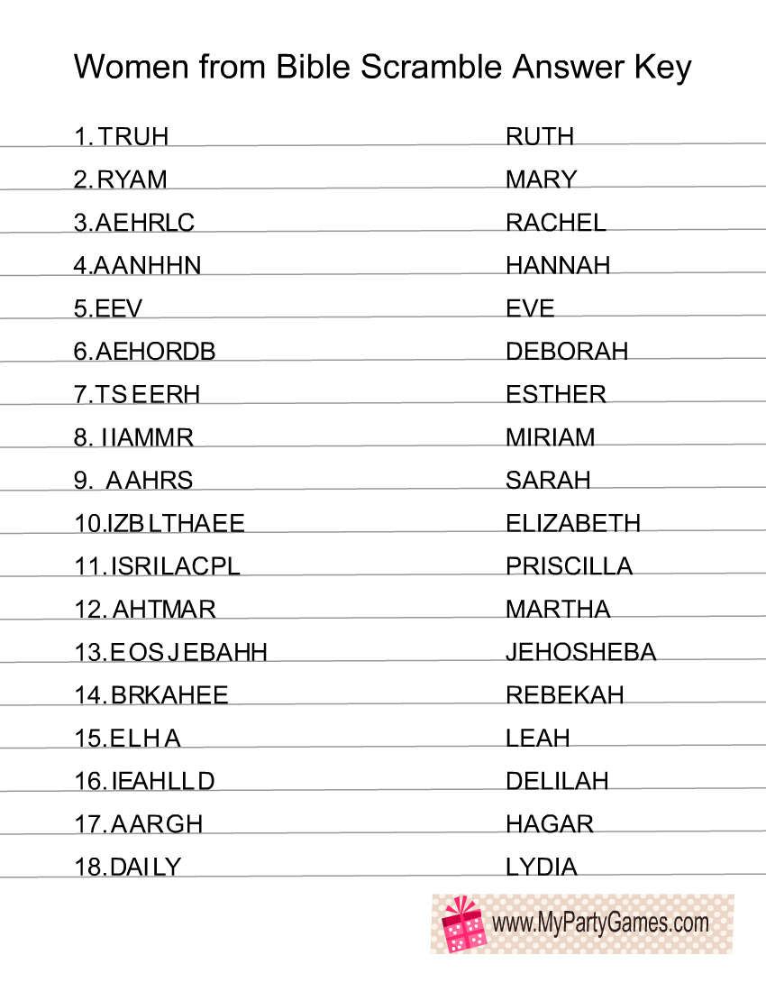 Free Printable Bible Word Scramble Puzzles