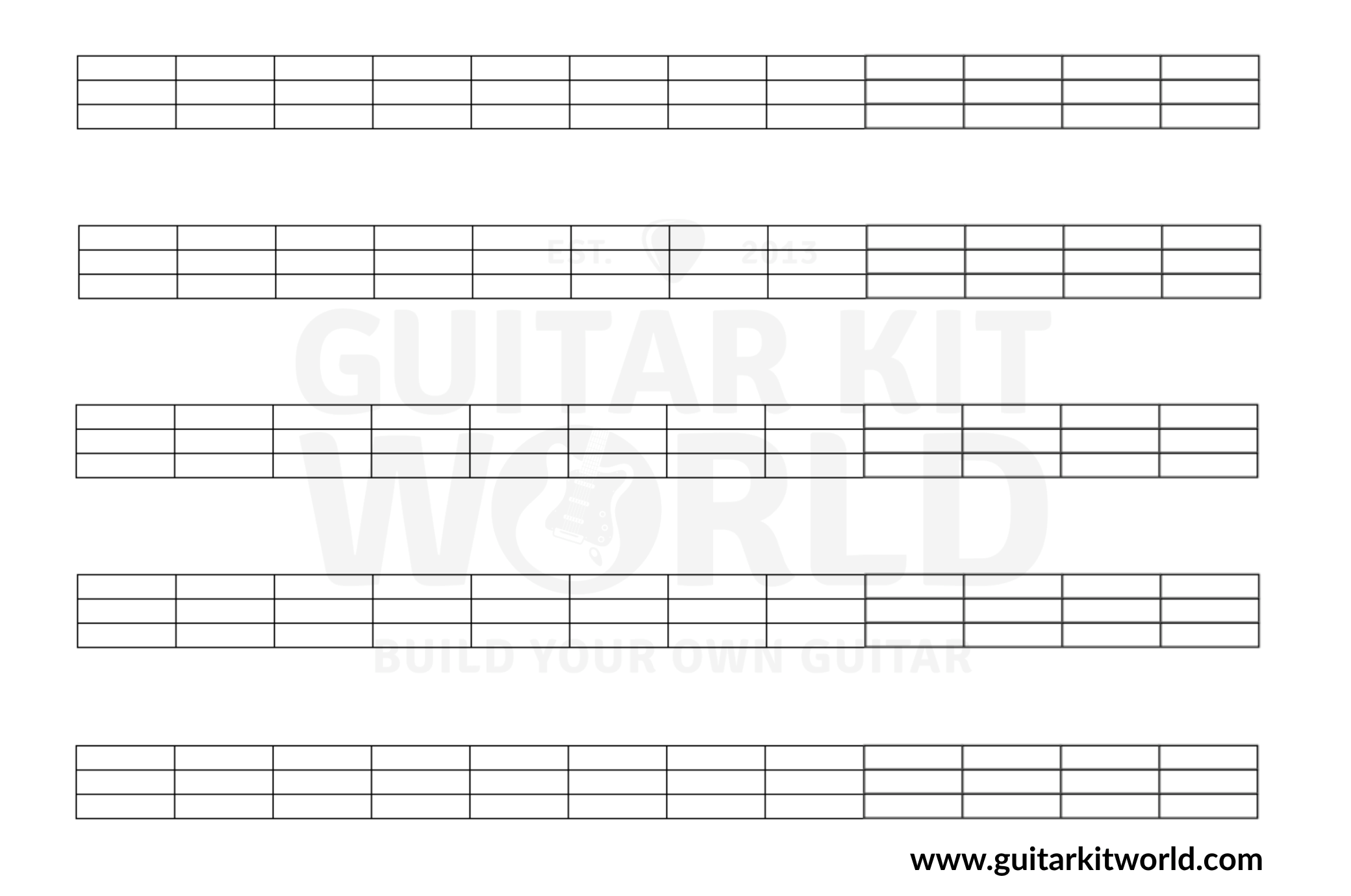 Free Printable Blank Bass Fretboard Diagram Template (-String