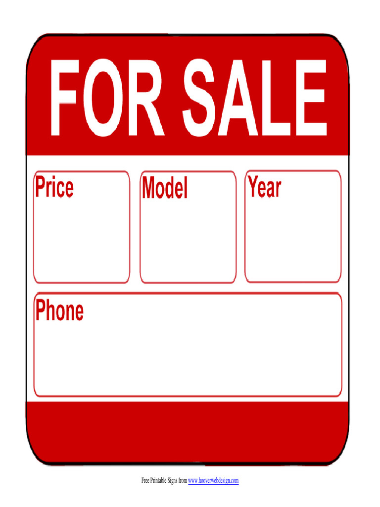 Free Printable Car For Sale Sign  PDF