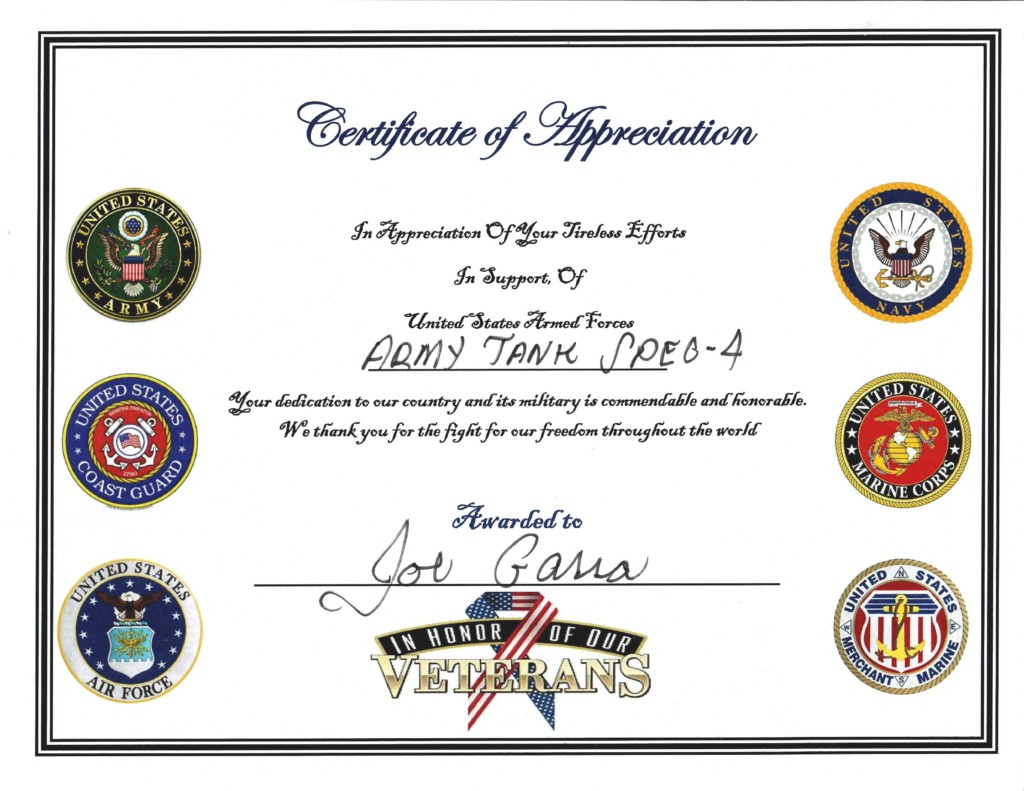 Free Printable Certificates Of Appreciation For Veterans