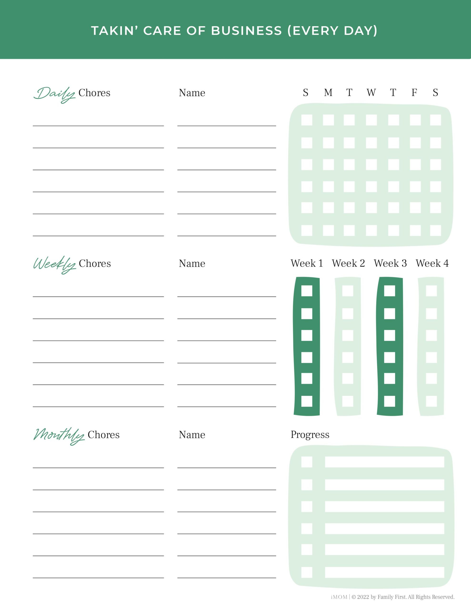 Free Printable Chore Charts - iMOM