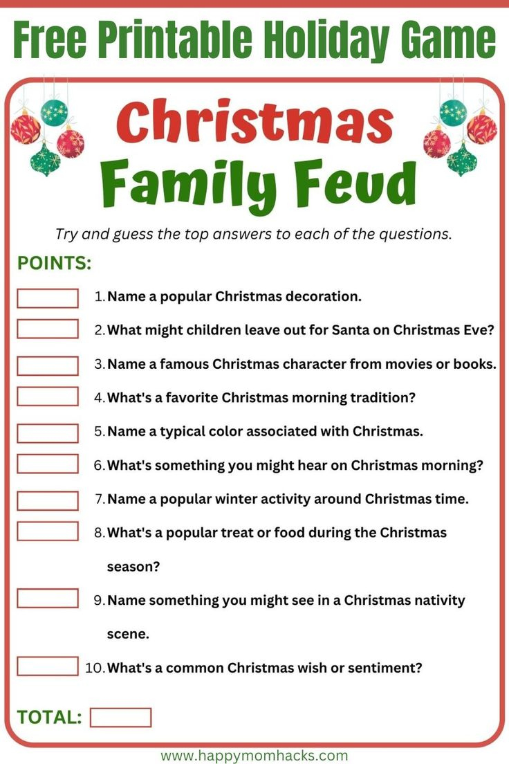 Free Printable Christmas Family Feud Game Questions & Answers