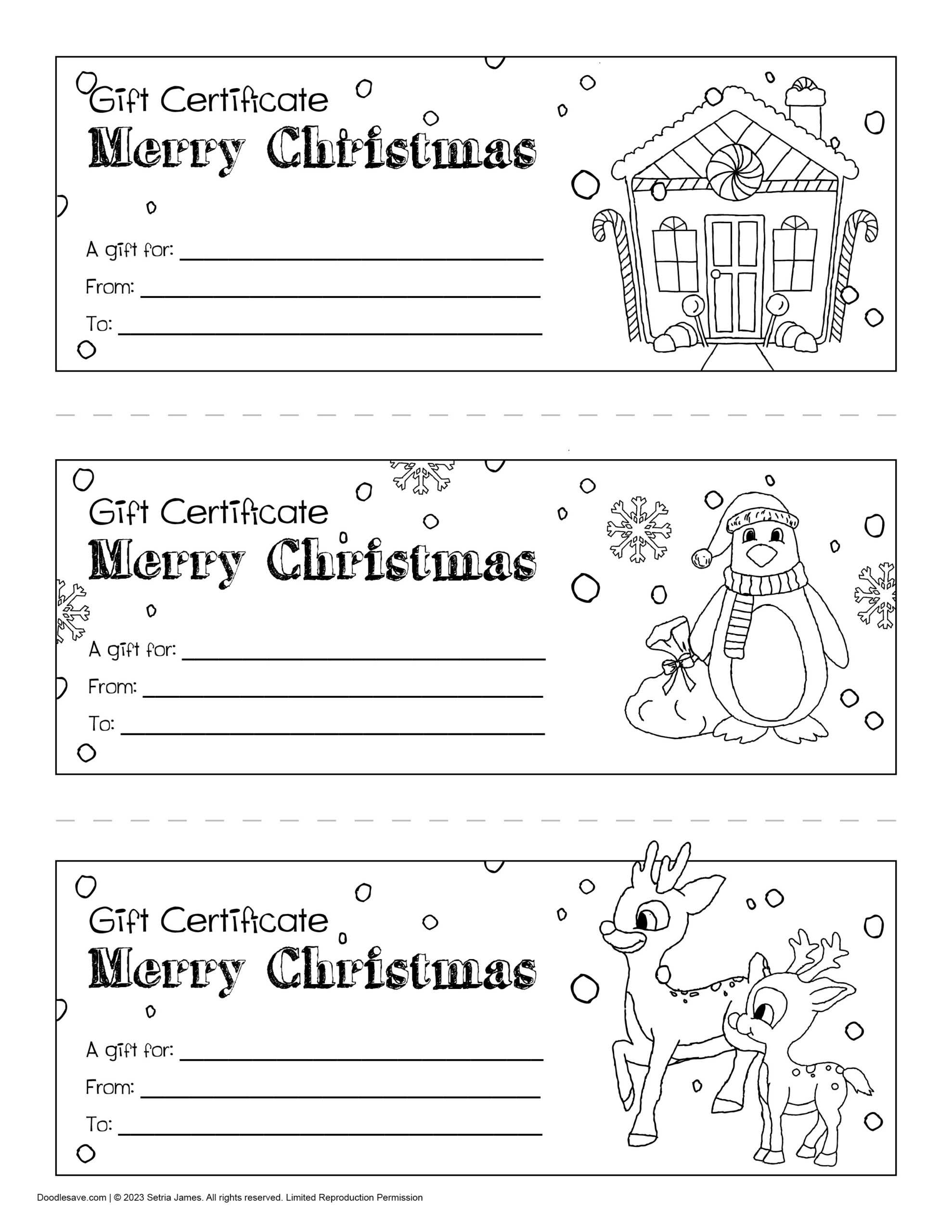Free Printable Christmas Gift Certificate Colorable Holiday Gift