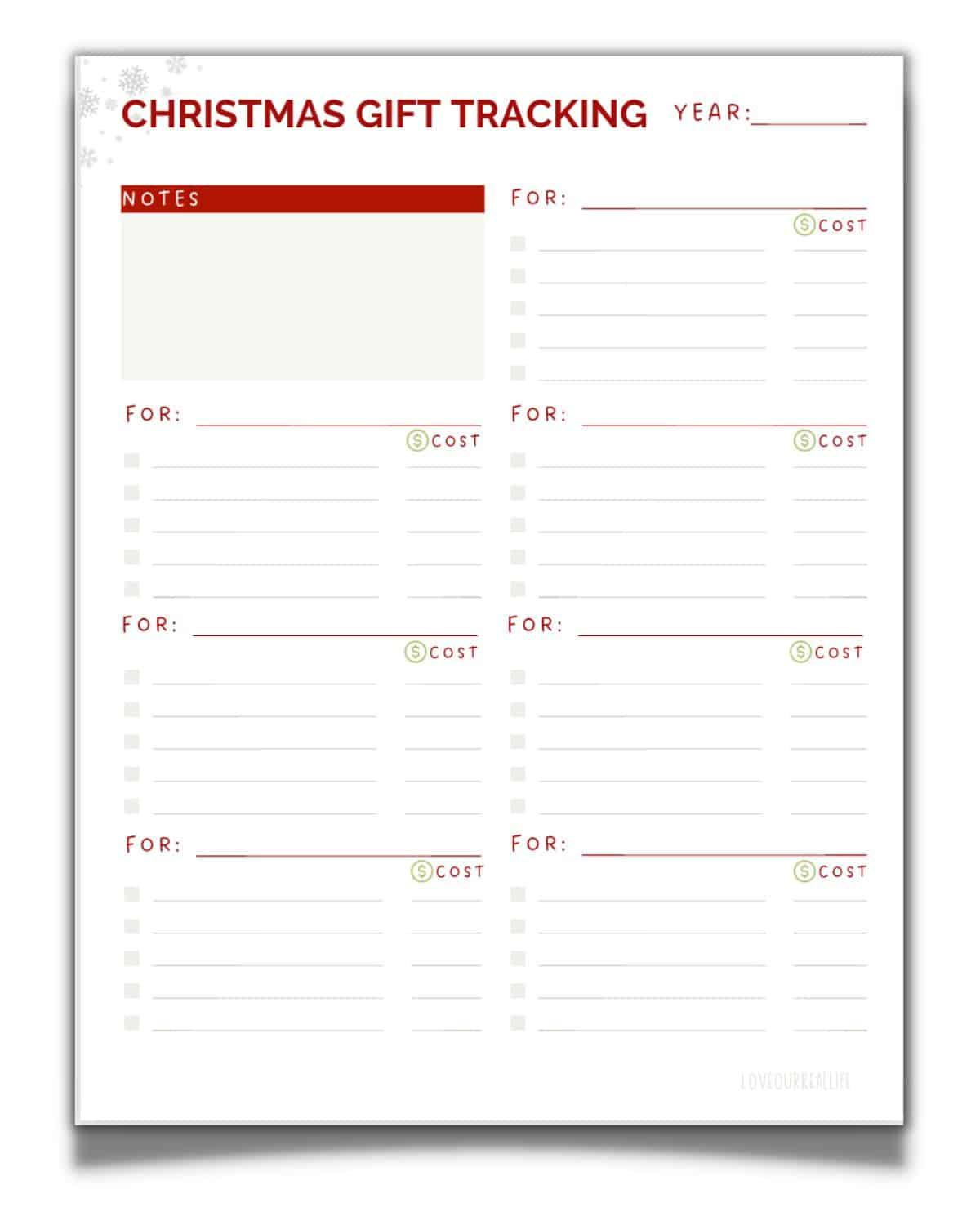 FREE Printable Christmas Gift Tracking List- Get Organized ⋆ Love