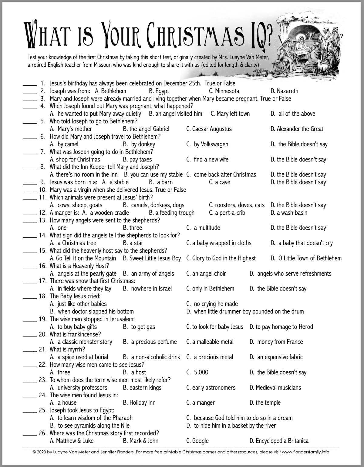 Free Printable Christmas IQ Quiz - Flanders Family Home Life