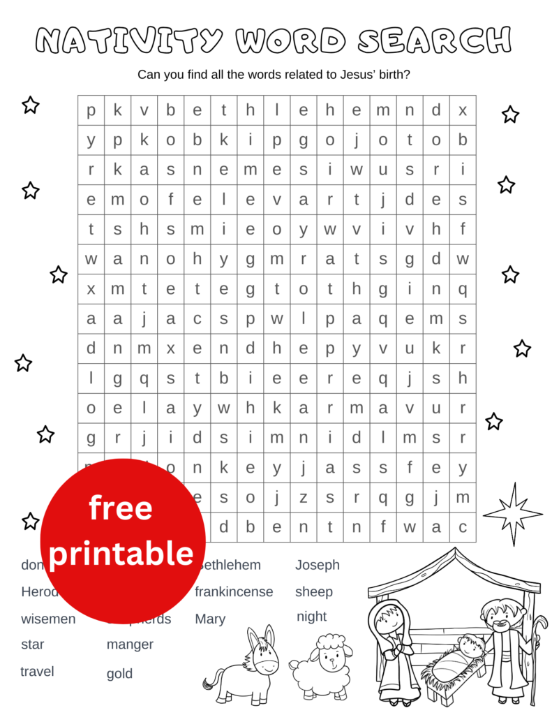 Free Printable Christmas Nativity Word Search - Out Upon the Waters Free Printable Christmas Nativity Word Search - Out Upon the Waters
