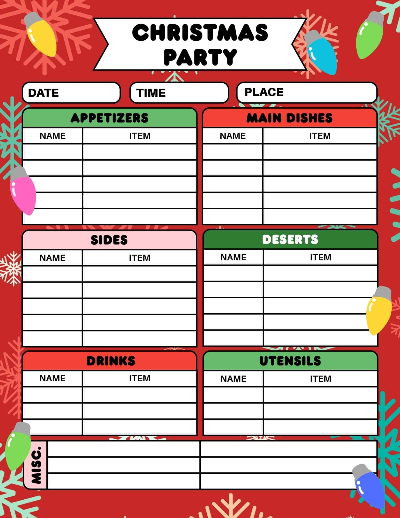 FREE Printable Christmas Party Sign Up Sheet