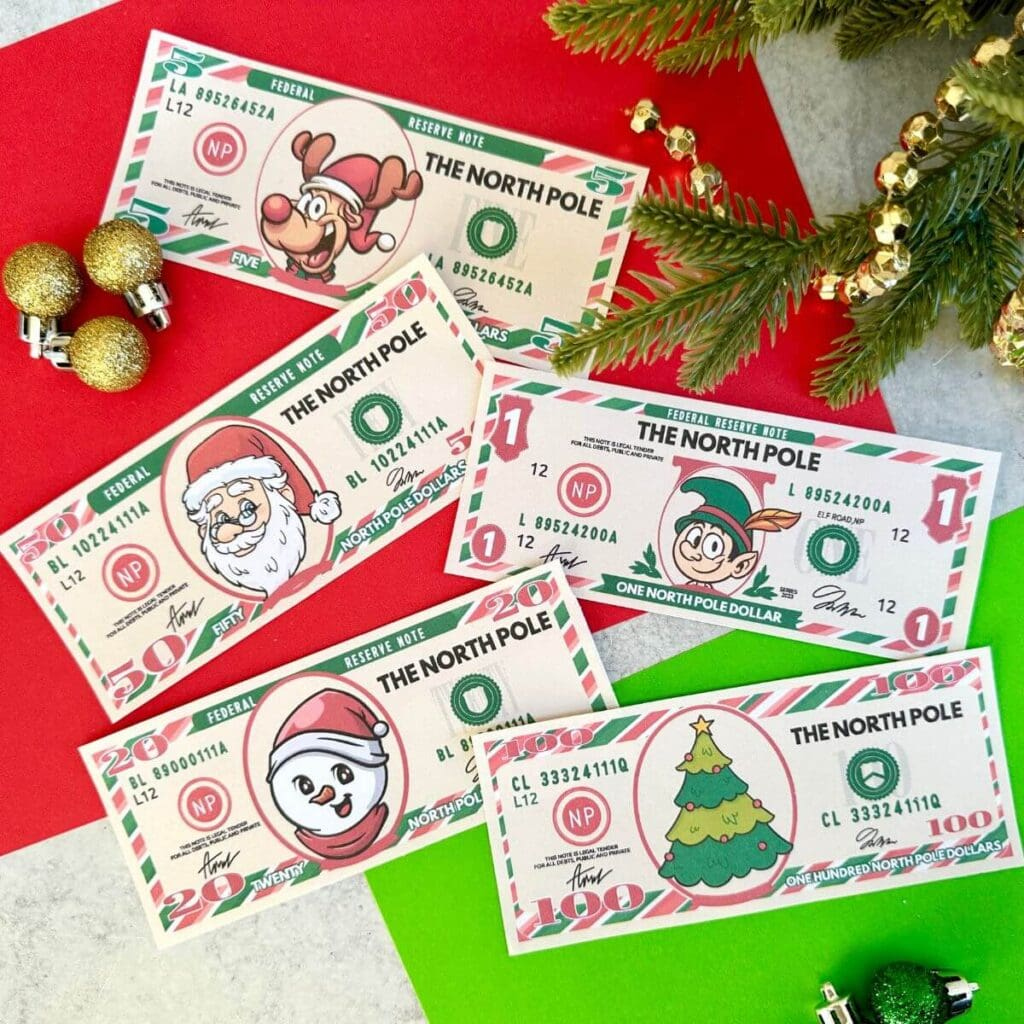 Free Printable Christmas Play Money (aka North Pole Dollars)