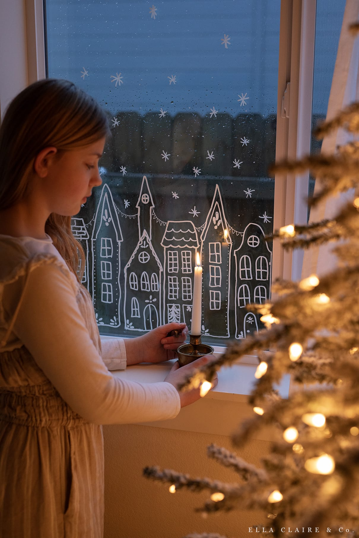 Free Printable Christmas Village Window Stencil - Ella Claire & Co.