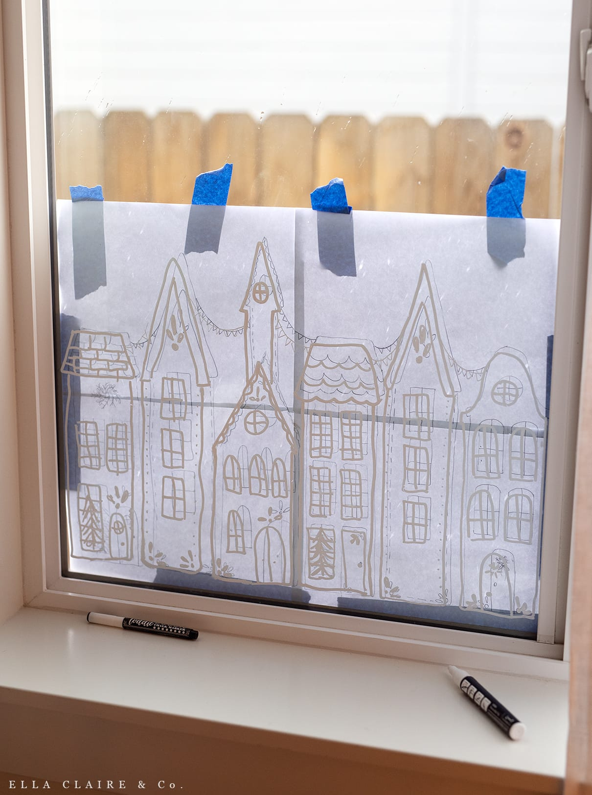Free Printable Christmas Village Window Stencil - Ella Claire & Co.