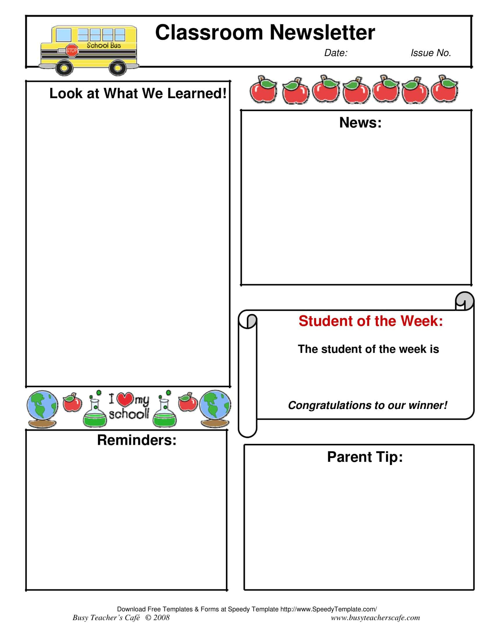 Free Printable Classroom Newsletter Templates [Word] Editable