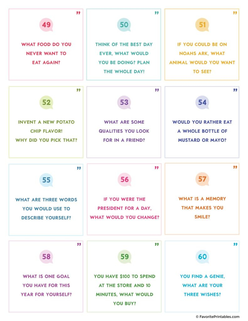 Free Printable Conversation Cards for Families - Favorite Printables