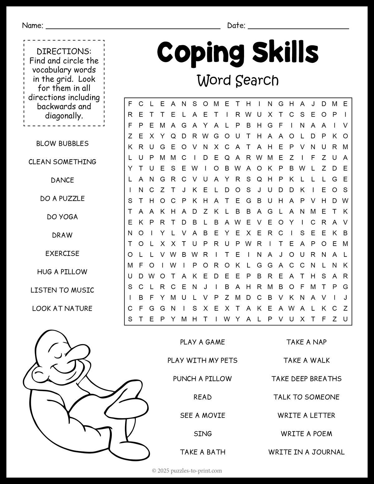 Free Printable Coping Skills Word Search