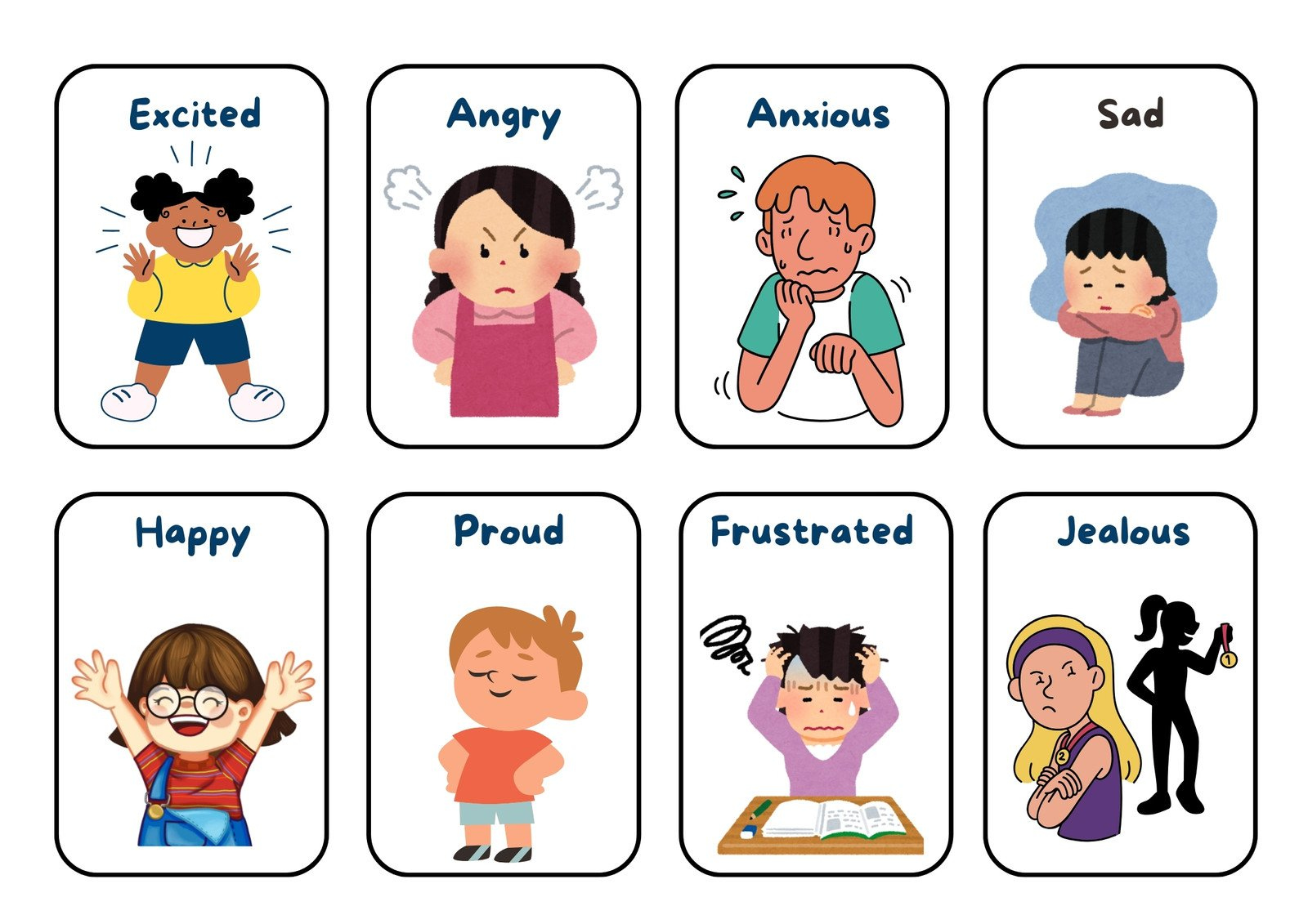 Free printable custom emotions flashcard templates  Canva