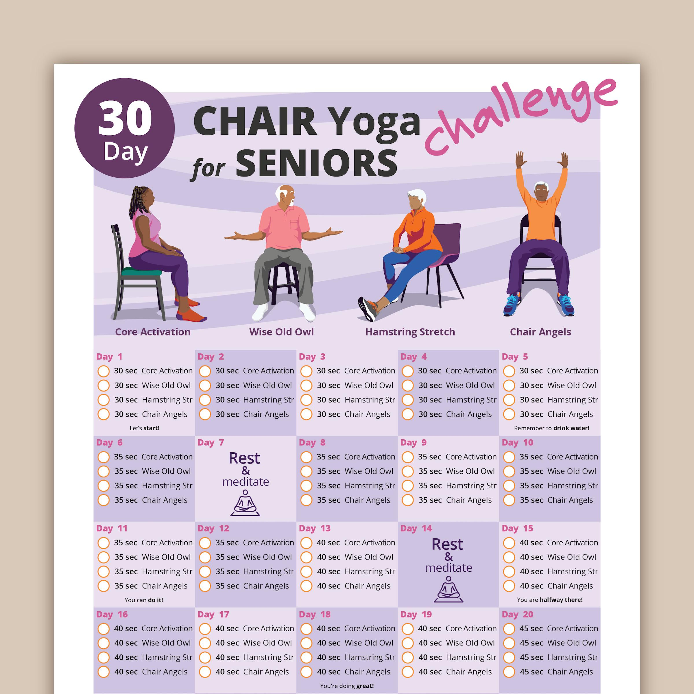 Free Printable  Day Chair Yoga For Seniors Challenge, Chair