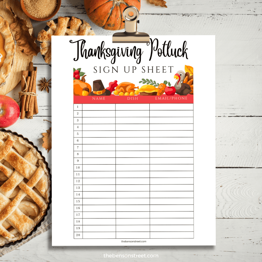 Free Printable Downloadable Thanksgiving Potluck Sheet - The Free Printable Downloadable Thanksgiving Potluck Sheet - The