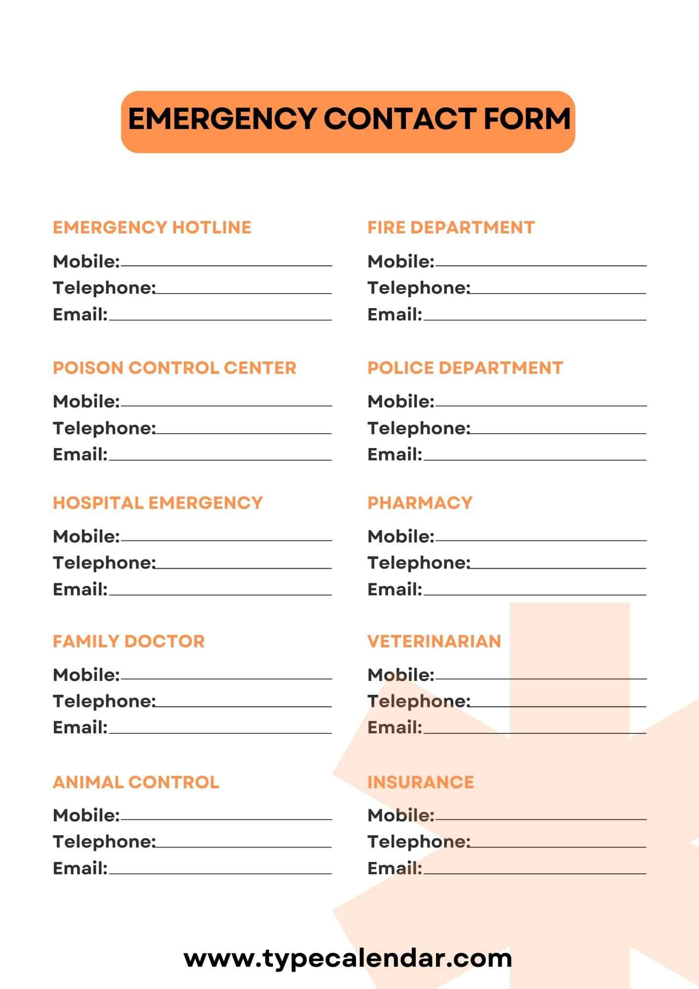 Free Printable Emergency Contact Form Templates [for Employees