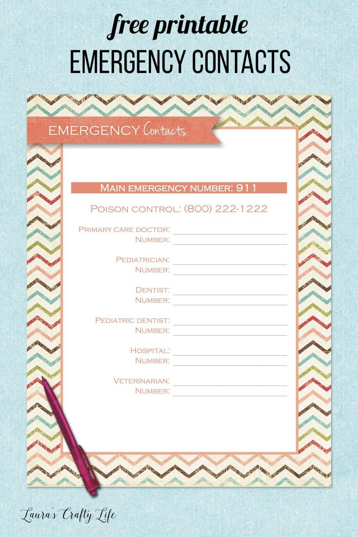 Free Printable Emergency Contacts List