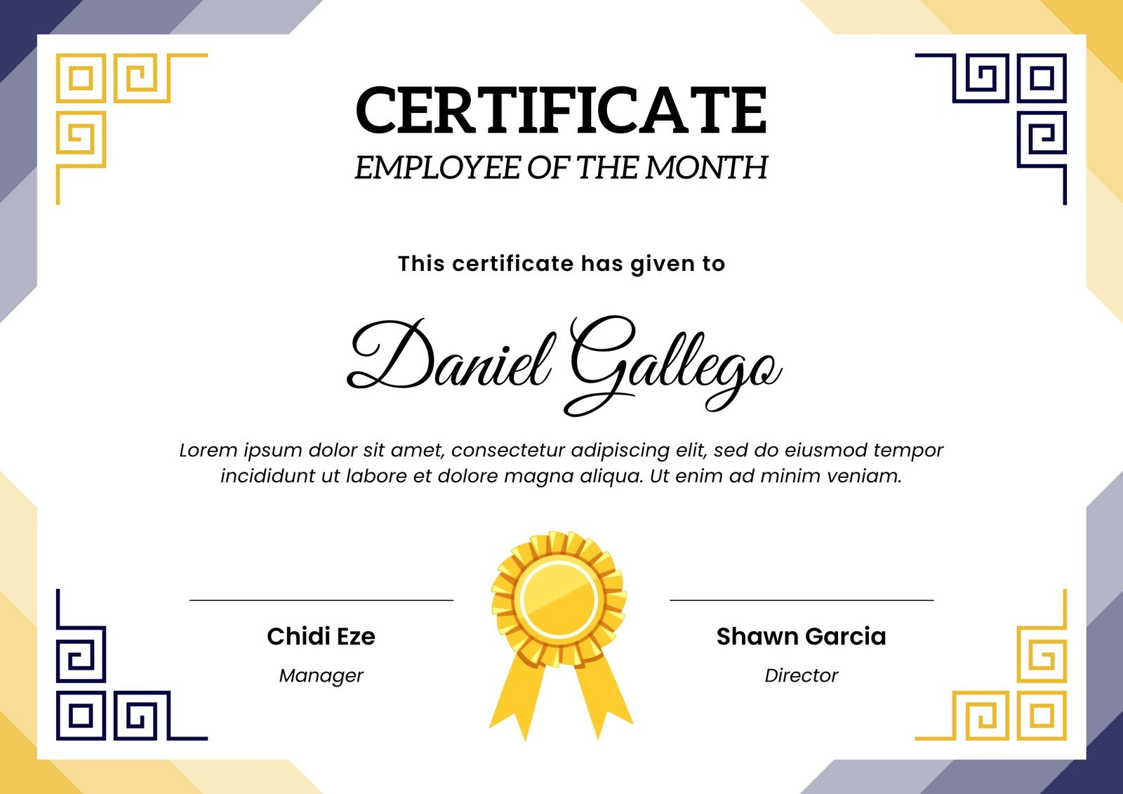 Free printable employee of the month certificate templates  Canva