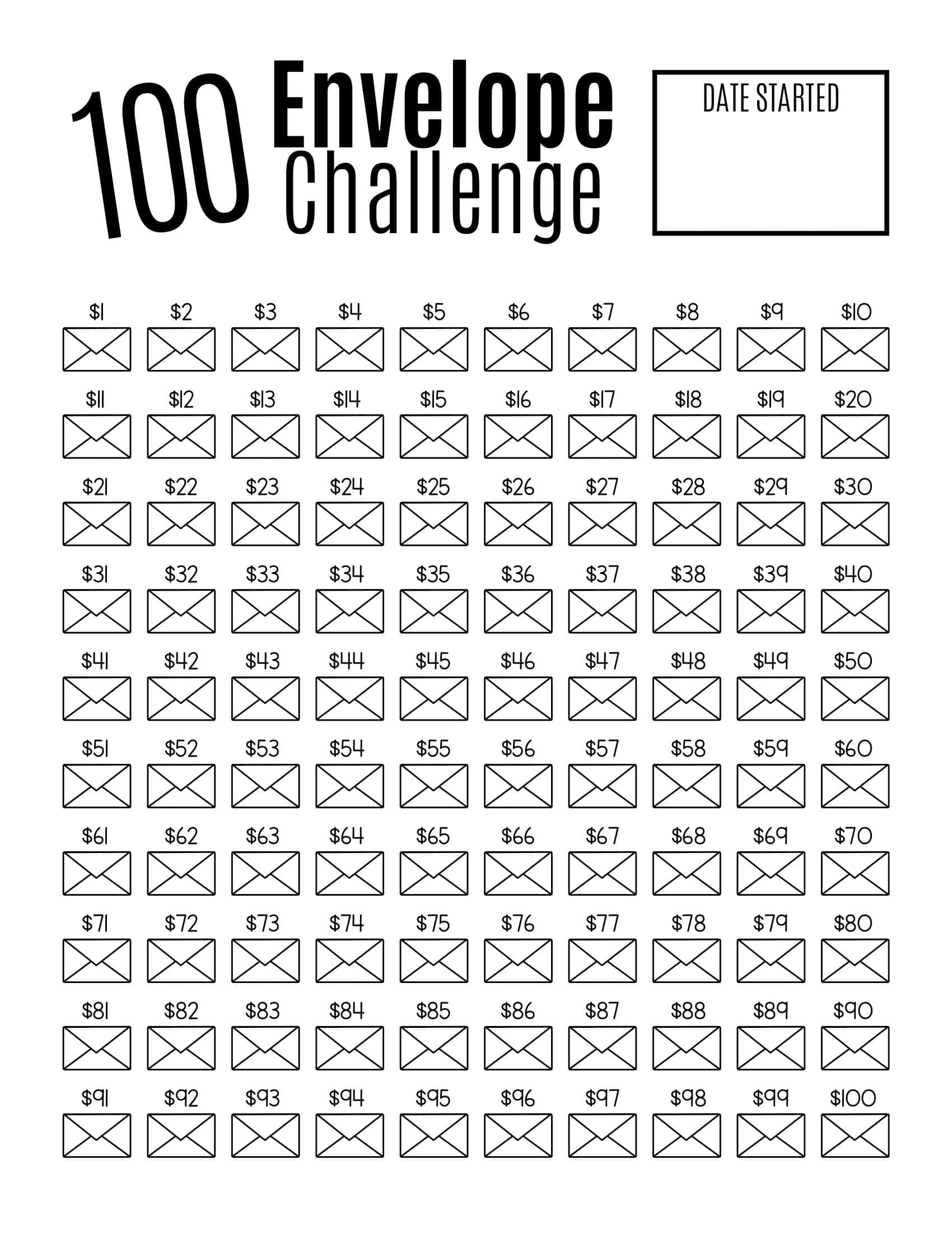 Free Printable  Envelope Challenge Templates [PDF] Chart