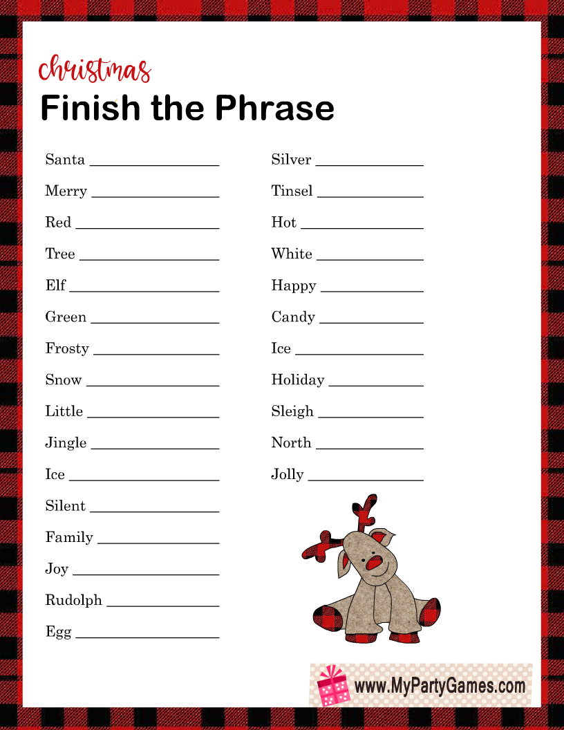 Free Printable Finish the Phrase Game for Christmas Free Printable Finish the Phrase Game for Christmas