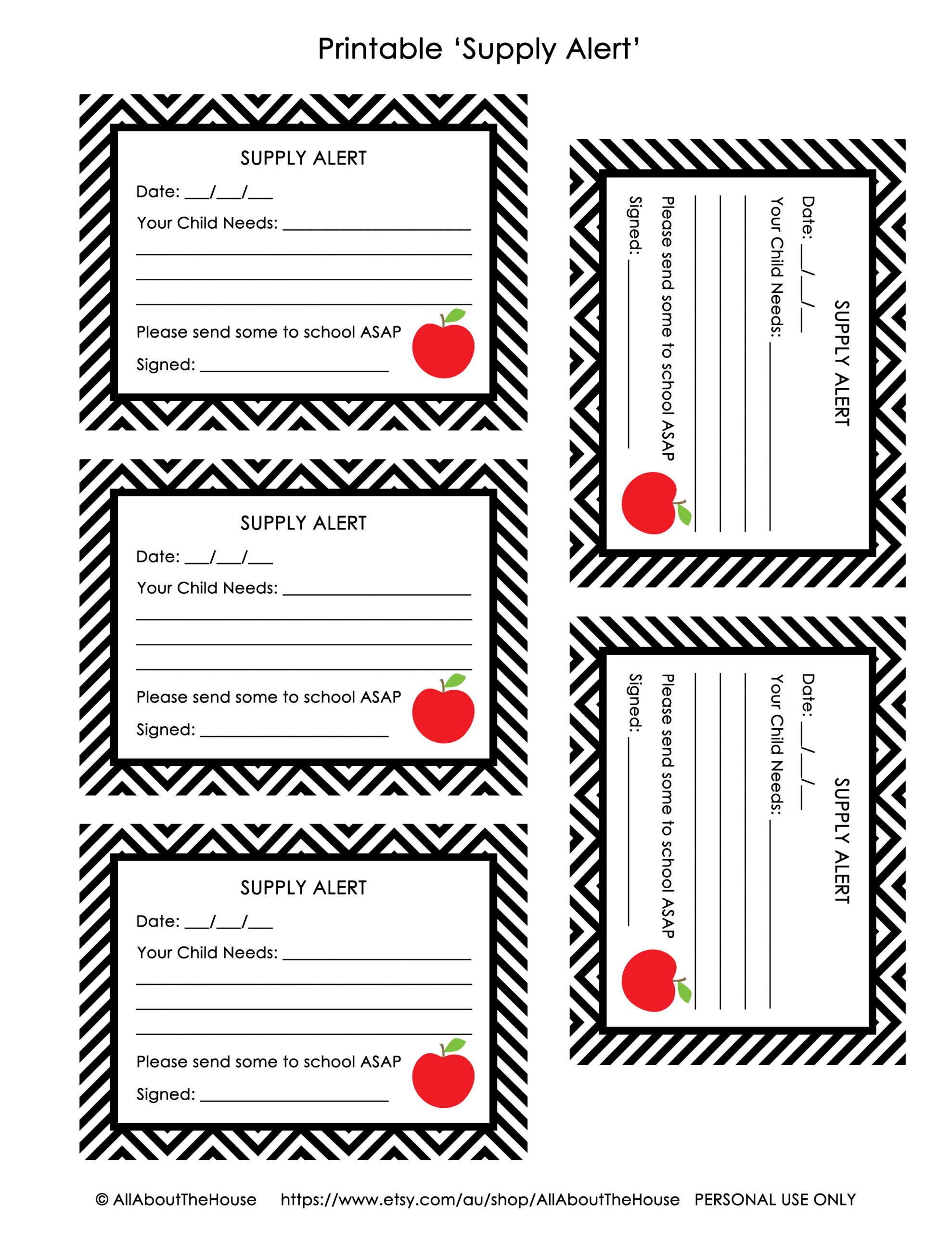 FREE Printable Hall Pass and Supply Alert Cards – All About Planners