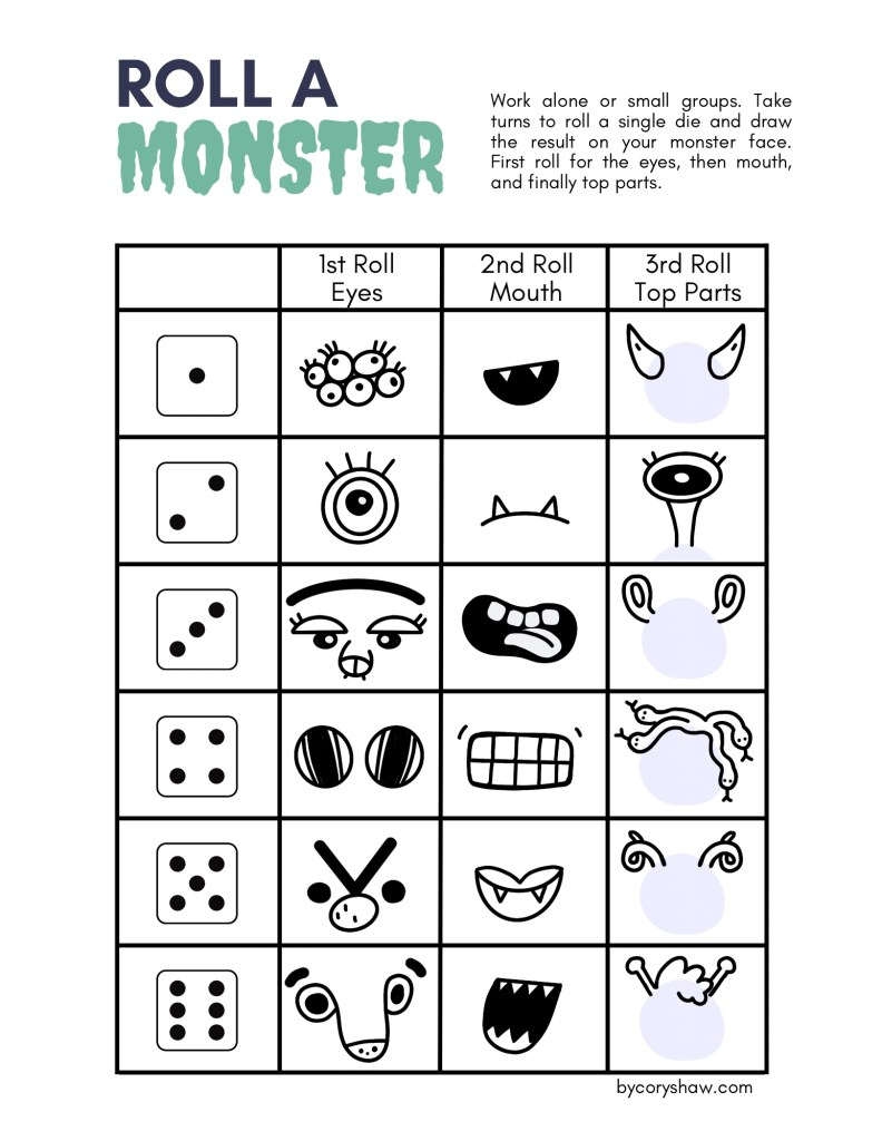 Free Printable Halloween Game for Kids: Roll A Monster Free Printable Halloween Game for Kids: Roll A Monster