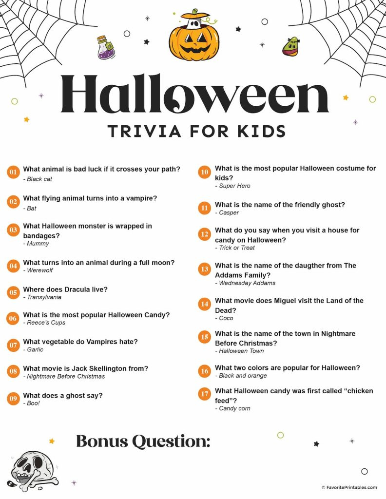 Free Printable Halloween Trivia for Kids - Favorite Printables