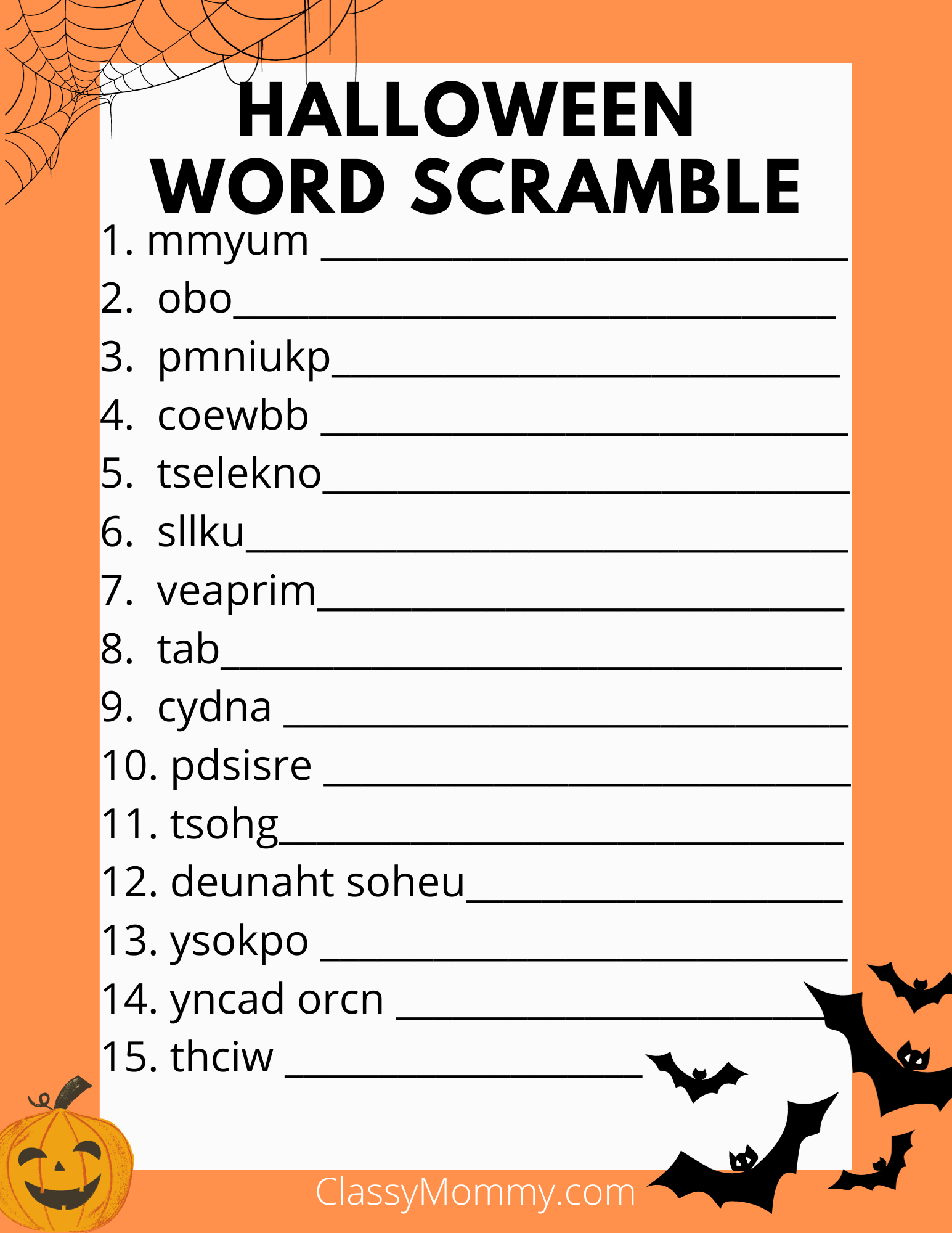 Free Printable Halloween Word Scramble - Classy Mommy Free Printable Halloween Word Scramble - Classy Mommy