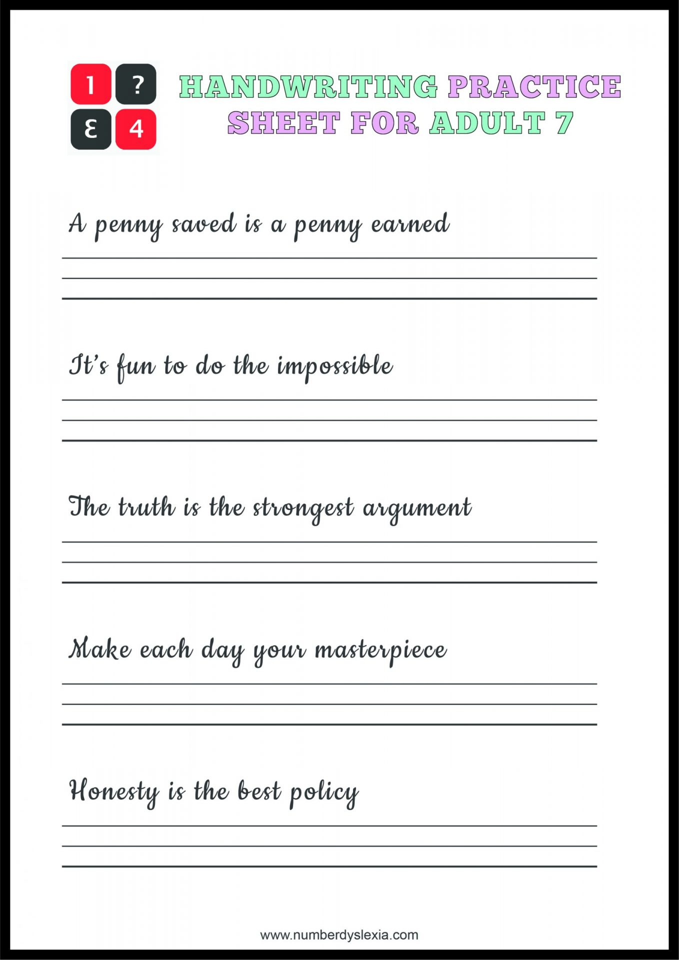 Free Printable Handwriting Practice Worksheets for Adults [PDF