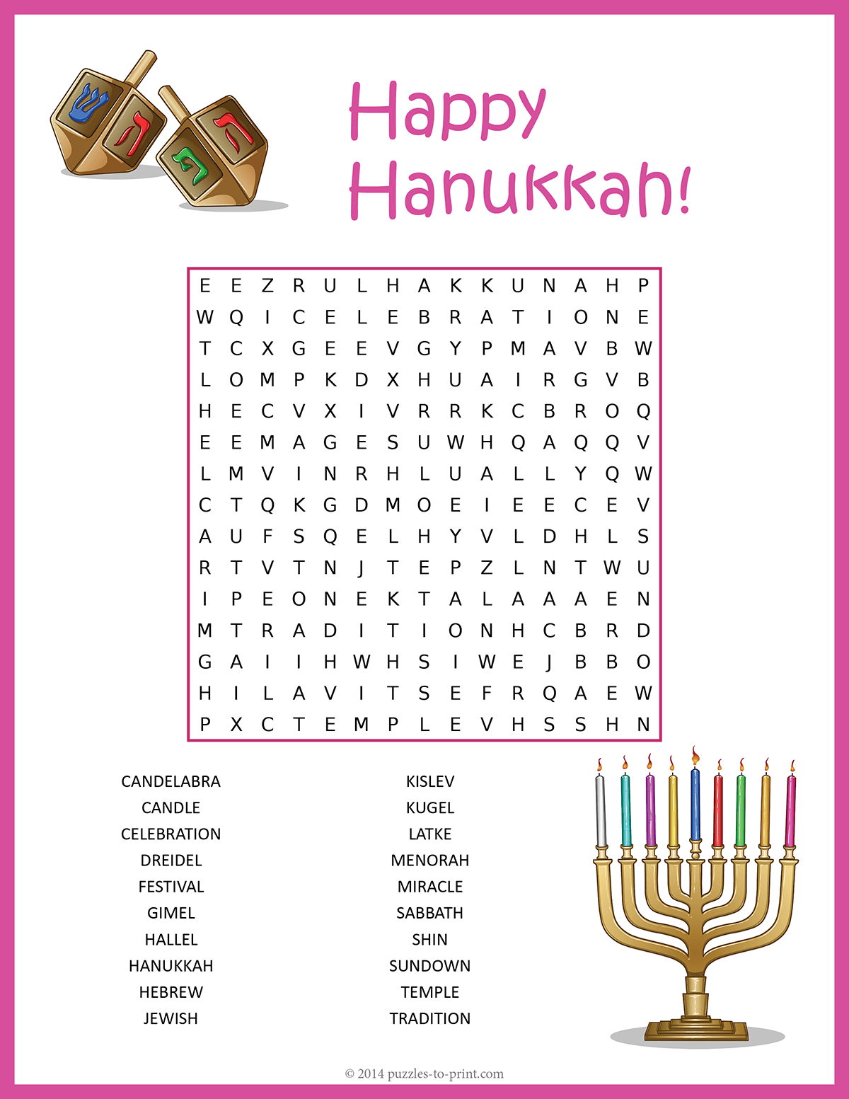 Free Printable Hanukkah Word Search