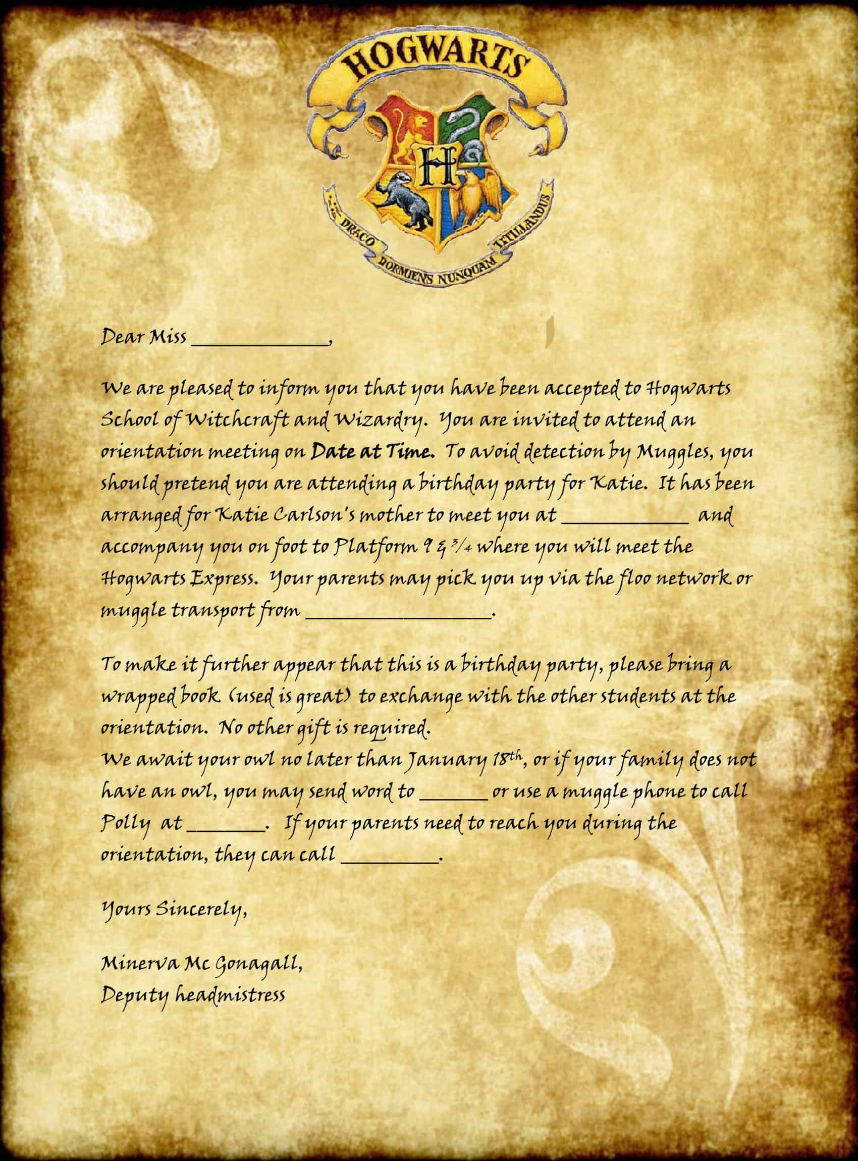 Free Printable Harry Potter Hogwarts Acceptance Letter Templates Free Printable Harry Potter Hogwarts Acceptance Letter Templates