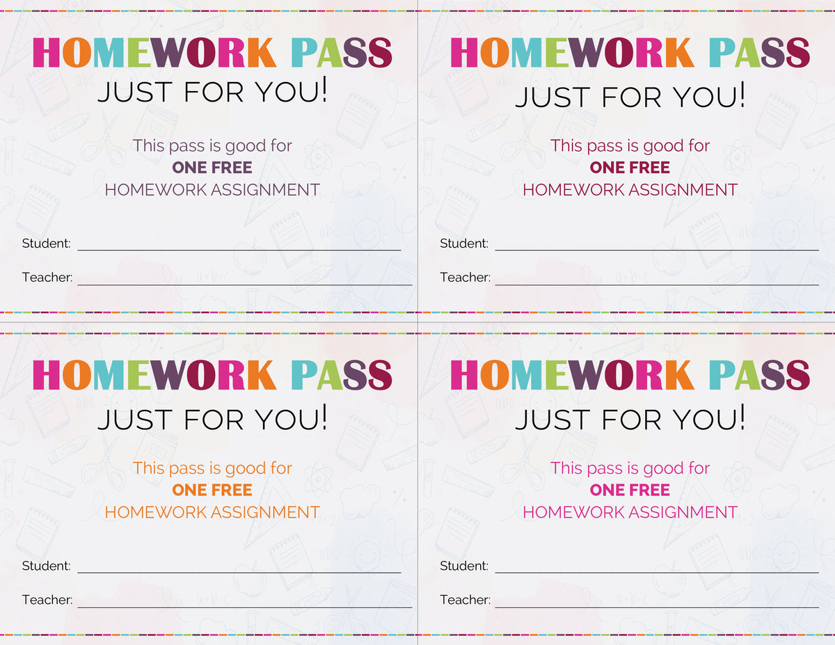 Free Printable Homework Pass
