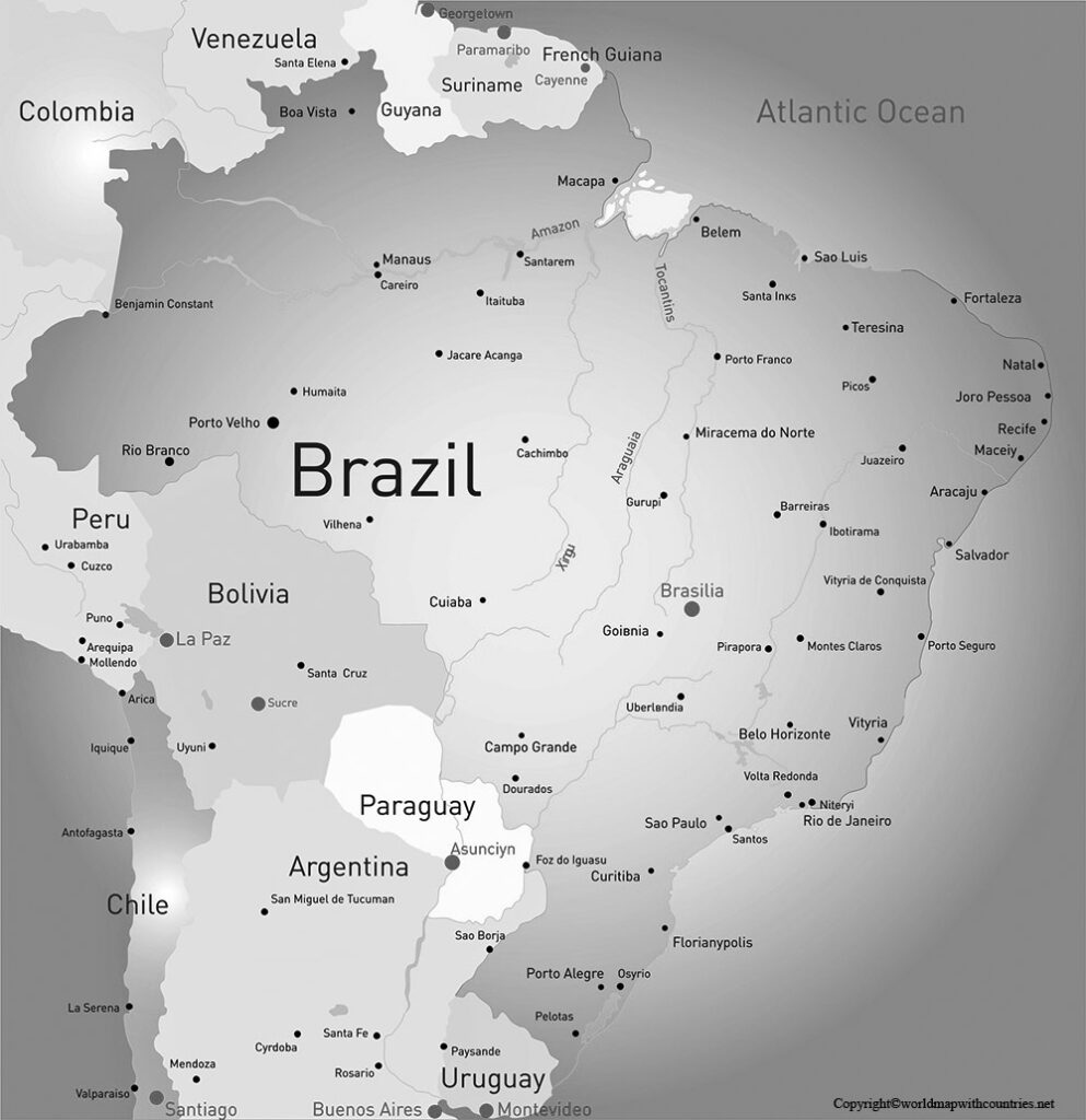 Free Printable Labeled and Blank Map of Brazil Map Outline in PDF