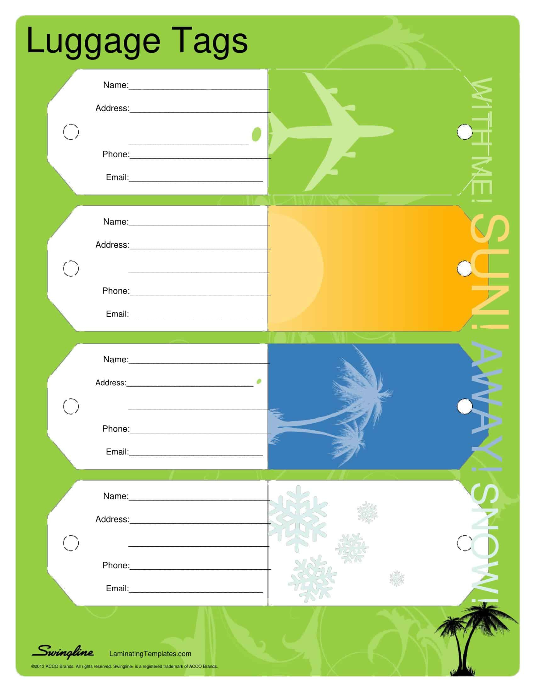 Free Printable Luggage Tags Printable Backpack Tags Template