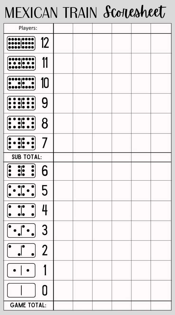 Free Printable Mexican Train Domino Scoresheet [PDF Included